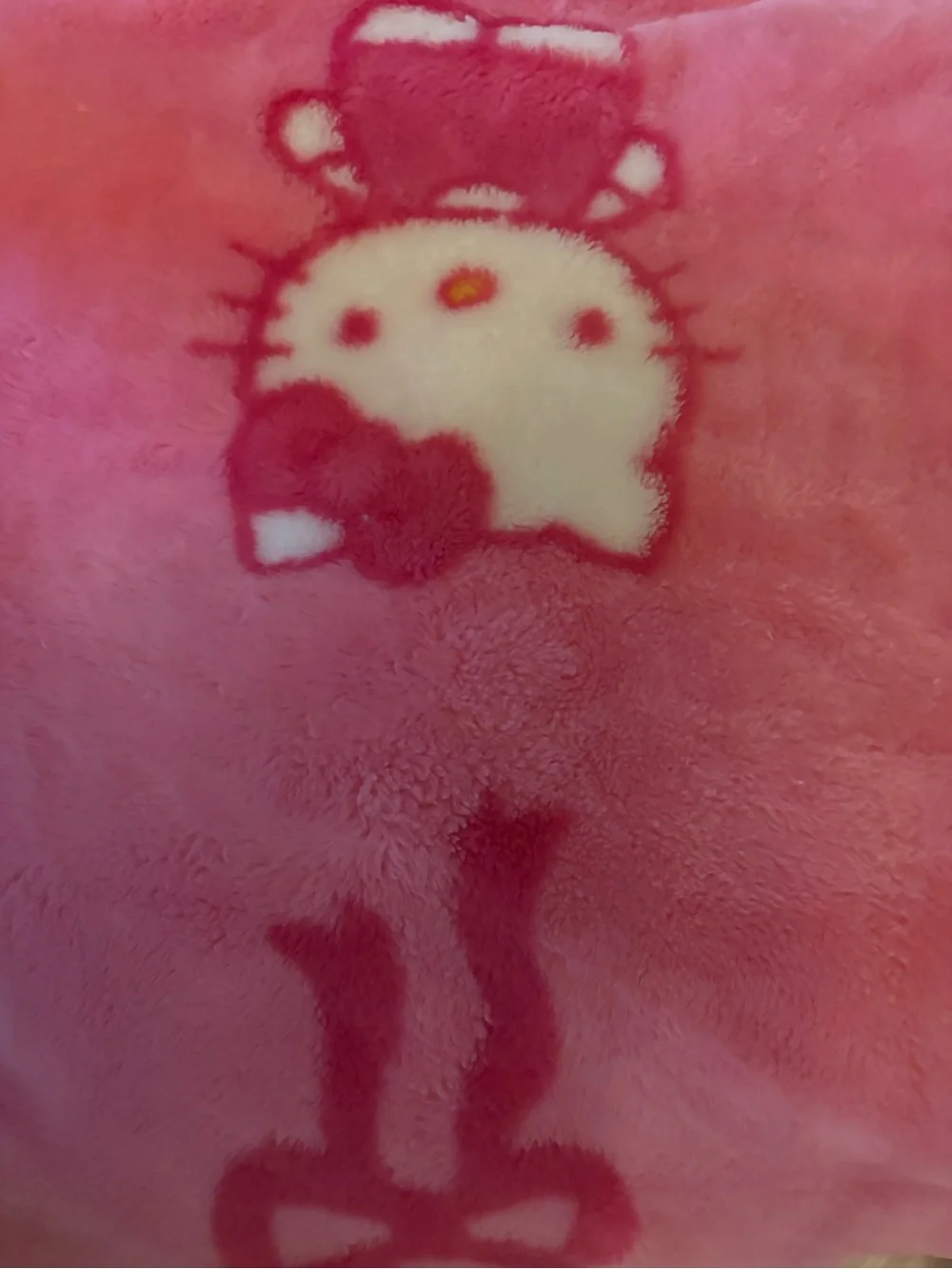 Hello Kitty Pink and White Plush Throw Blanket with Bow Motif